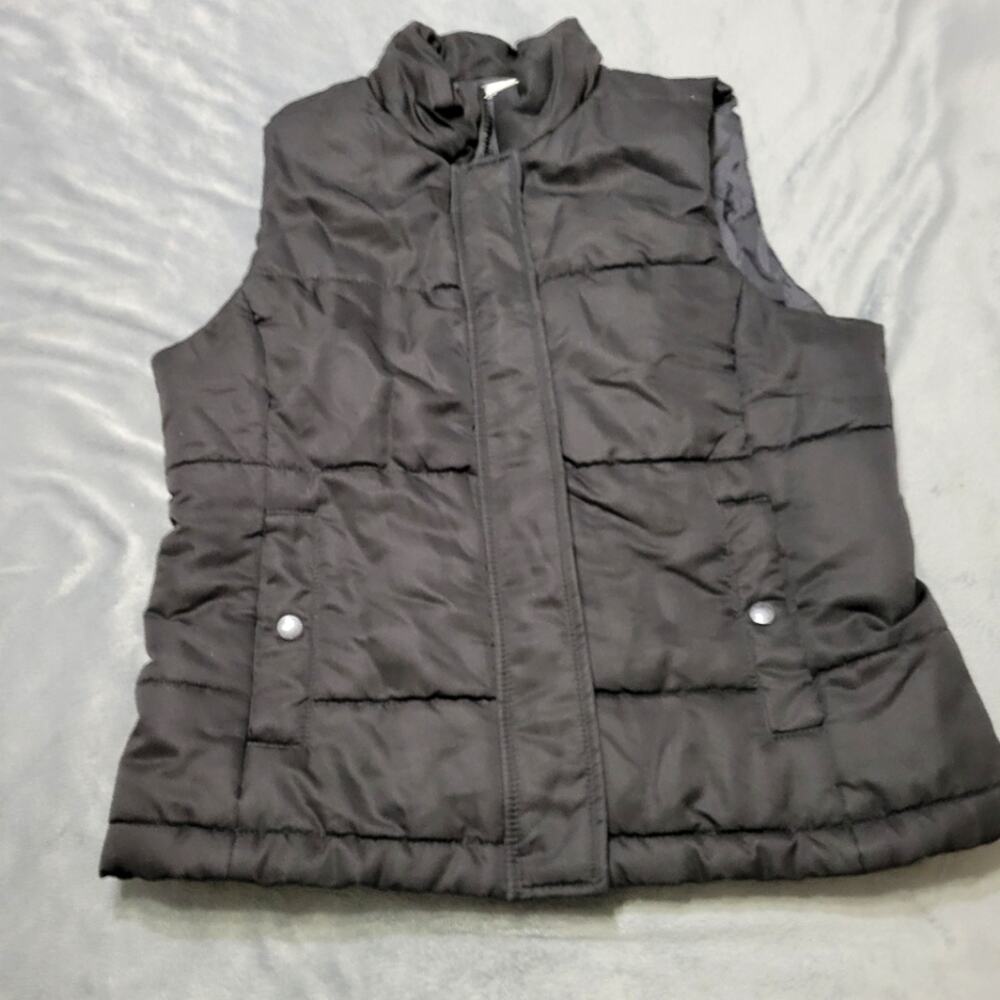 Jones New York Vest Womens Medium Black Puffer Full Zip Front Pockets Mock Neck